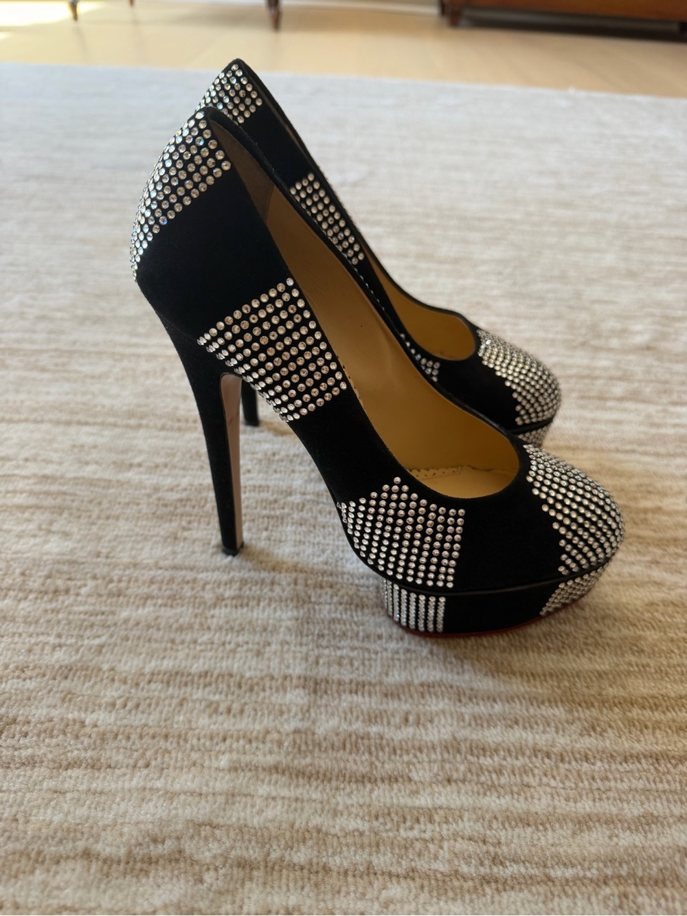 Charlotte Olympia Black Suede Crystal-Embellished Platform Pumps Size 38 - Picture 2 of 5